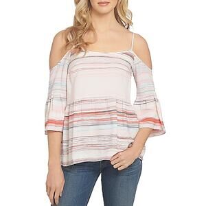 1. STATE Top Women's Size Small Pink Stripe Bell Sleeve Cold Shoulder Blouse Top